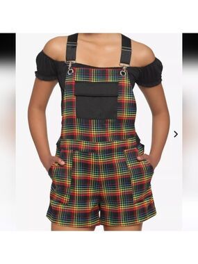 Hot Topic Rainbow Plaid Shortalls #2224